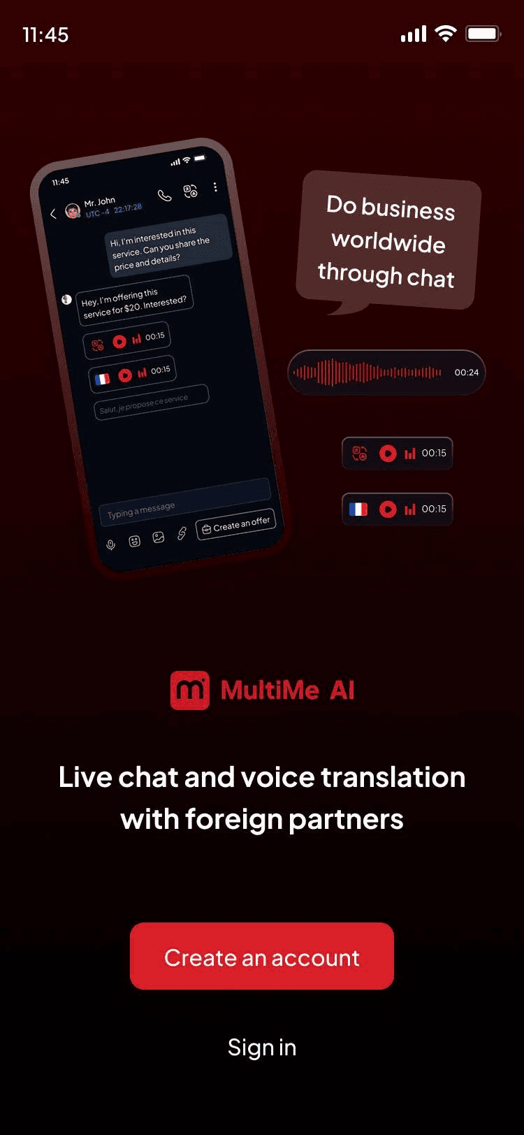 Écran d'onboarding MultiMe AI 1